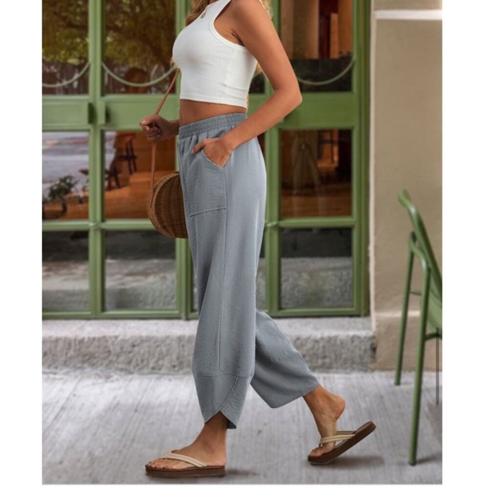 NWT ~ Women's Plus Size Blue Wide Leg Palazzo Pants Harem Trousers Pockets ~ 2X